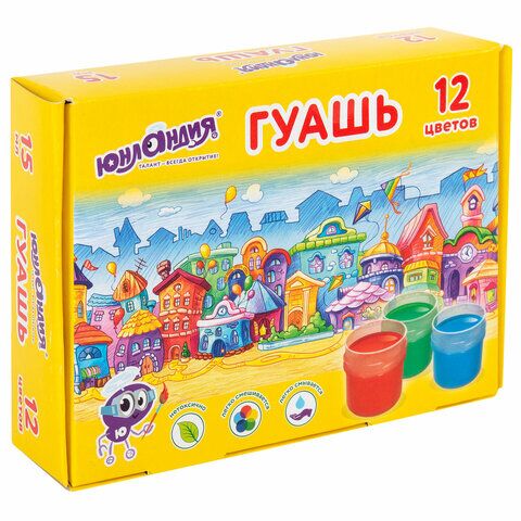 Гуашь 12цв 15мл ЮНЛАНДИЯ ДОМИКИ