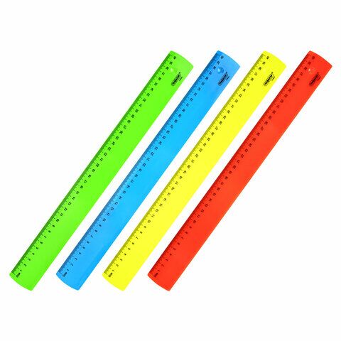 Линейка 40см пласт ПИФАГОР, неоновая, ассорти, 210844
