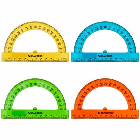 Транспортир 12 см, 180 градусов, BRAUBERG, прозрачный, неоновый, ассорти,