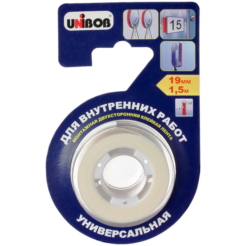 Клейкая лента двусторонняя Unibob, 19мм*1,5м