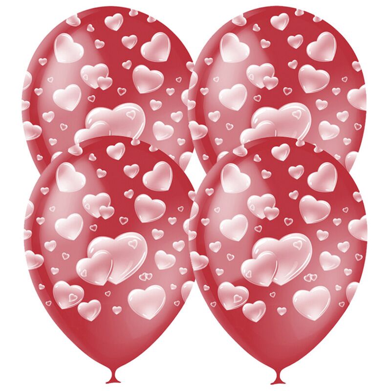 Воздушные шары, 25шт., М12/30см, ПатиБум Cherry Red Сердца, пастель, растровый рисунок