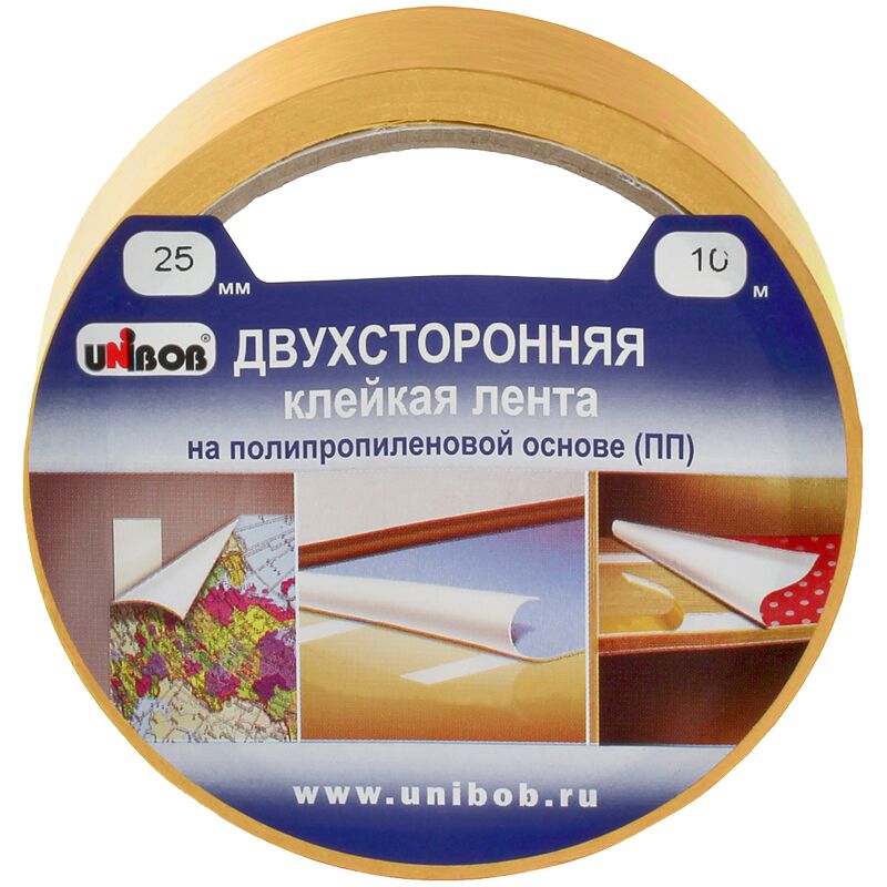 Клейкая лента 2стор. 25мм*10м Unibob полипропилен