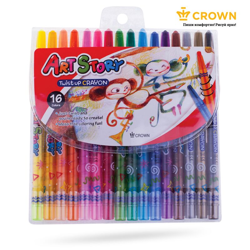 Карандаши восковые Crown ArtStory, 16цв., выкручивающийся стержень, ПВХ, европодвес