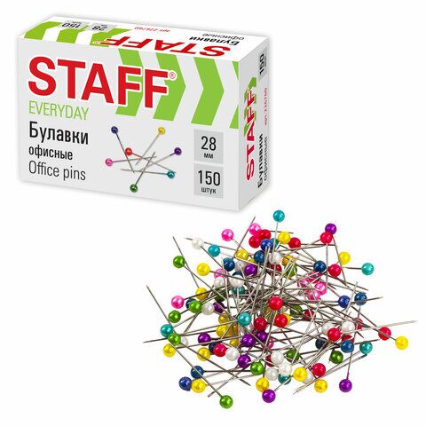 Булавки офисные STAFF EVERYDAY, 28 мм, 150 шт., в картонной коробке, 226760