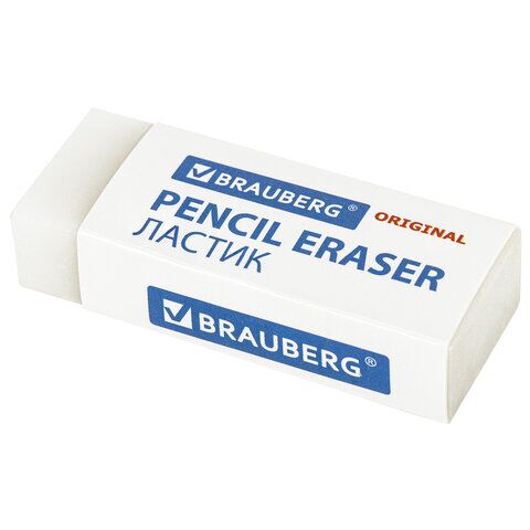Ластик BRAUBERG EXTRA, 45х17х10 мм, белый, прямоугольный, экологичный ПВХ, картонный держатель, 228076