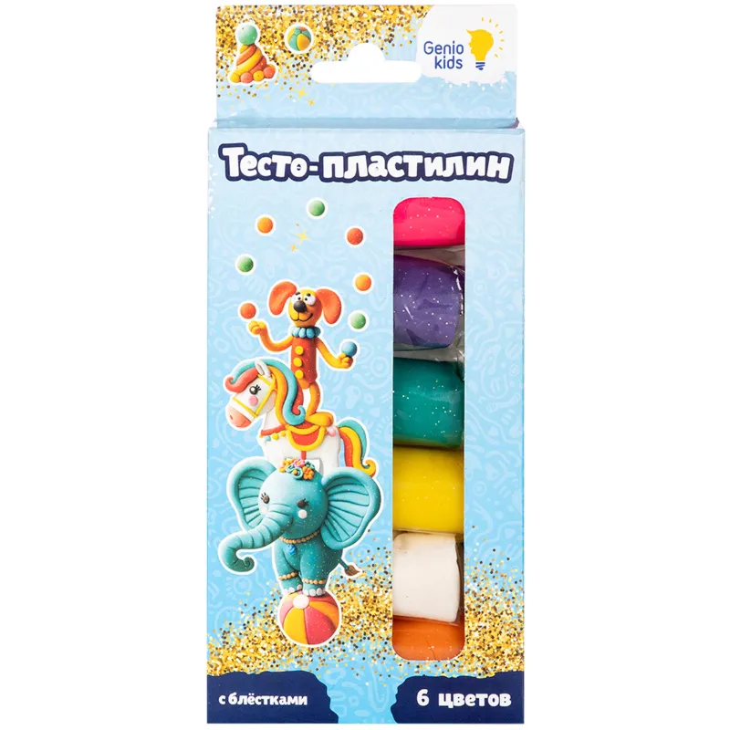 Тесто для лепки 6цв 180г Genio Kids с блёстками