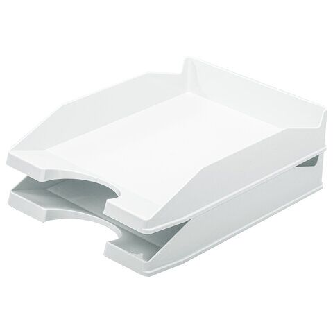 Лоток горизонтальный для бумаг КОМПЛЕКТ 2 шт., BRAUBERG Modern, 346х254х61 мм, белый, 238026