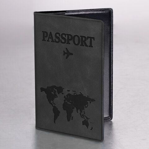 Обложка для паспорта Passport Map, мягкая экокожа, графитовая, STAFF, 238875