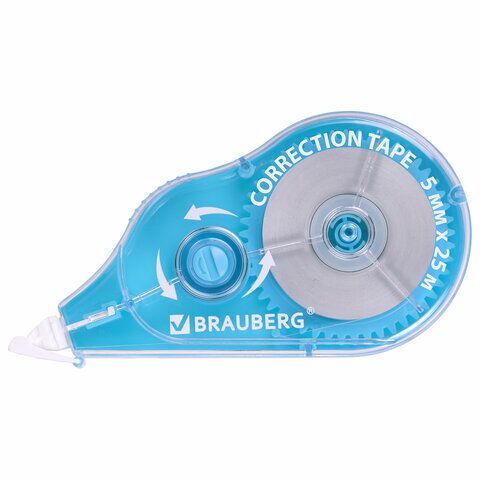 Корректирующая лента 5ммх25м BRAUBERG MAXI PLUS механизм перемотки, корпус голубой, блистер, 272500
