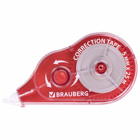 Корректирующая лента 5ммх25м BRAUBERG MAXI PLUS механизм перемотки, корпус красный, блистер, 272501