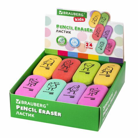 Ластик BRAUBERG KIDS Fruits, 50х23х10 мм, пастельные цвета ассорти, 272674