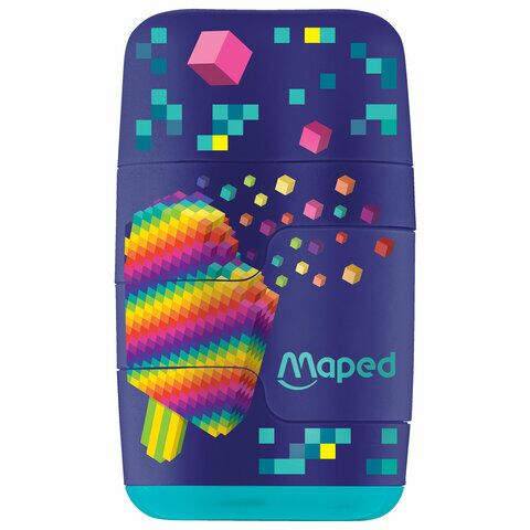 Точилка с ластиком 2 в 1 MAPED "Pixel Party Connect", 2 отверстия, 049223