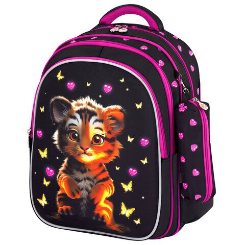 Рюкзак BRAUBERG KIDS MIND с пеналом в комплекте, 2 отделения, "Tiger Cub", 40х28х18 см,