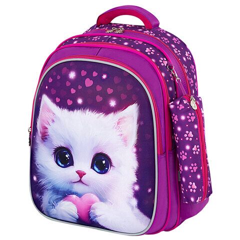 Рюкзак BRAUBERG KIDS MIND с пеналом в комплекте, 2 отделения, "Humble Cat", 40х28х18 см,
