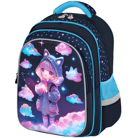 Рюкзак BRAUBERG KIDS FLOSSY, 2 отделения, 3 кармана, "Sky girl", 3D-панель, 40х28х18 см,