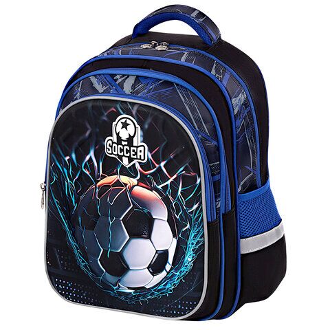 Рюкзак BRAUBERG KIDS FLOSSY, 2 отделения, 3 кармана, "Soccer Club", 3D-панель, 40х28х18 см,