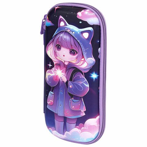 Пенал ЮНЛАНДИЯ 1 отд 1 откидная планка, карман, EVA покрытие soft-touch, 22х10х5 см, "Sky Girl", 273183