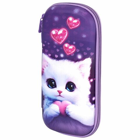 Пенал ЮНЛАНДИЯ 1 отд 1 откидная планка, карман, EVA покрытие soft-touch, 22х10х5 см, "Cute cat", 273184
