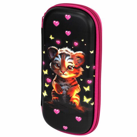 Пенал ЮНЛАНДИЯ 1 отд 1 откидная планка, карман, EVA покрытие soft-touch, 22х10х5 см, "Tiger cub", 273185