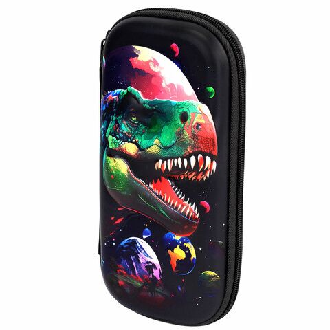 Пенал ЮНЛАНДИЯ 1 отд 1 откидная планка, карман, EVA покрытие soft-touch, 22х10х5 см, "Galaxy Dino", 273188