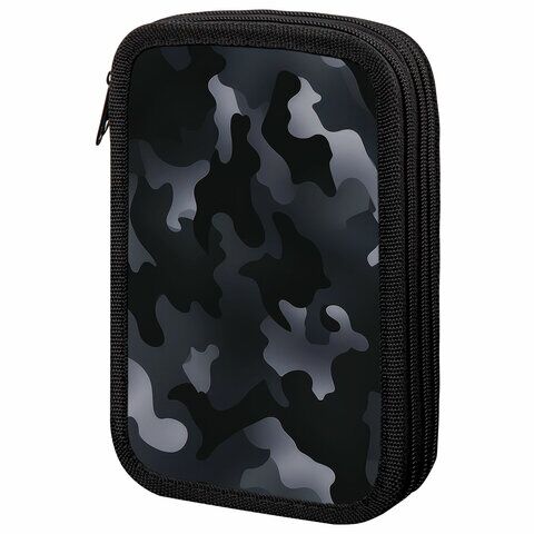 Пенал ПИФАГОР 3 отд ламинированный картон, 19х11 см, "Black camo", 273489
