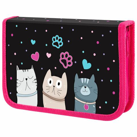 Пенал ЮНЛАНДИЯ 1 отд картон с эффектом soft-touch, 19х11 см, "Cat squad", 273493