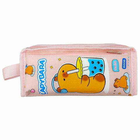 Пенал ЮНЛАНДИЯ ЮНИОР 2 отд с ручкой, полиэстер, "Capybara", 21х8х6 см, 273814