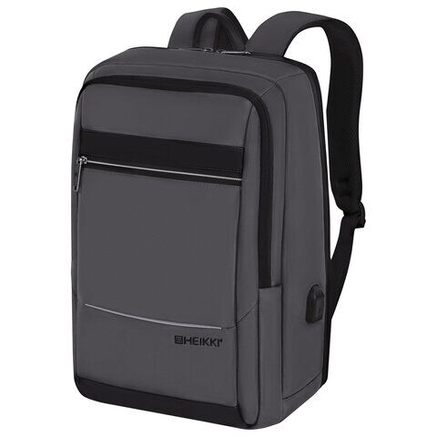 Рюкзак HEIKKI ELECT (ХЕЙКИ) универсальный, отделение для ноутбука, USB-порт, серый, 44х30х16 см,