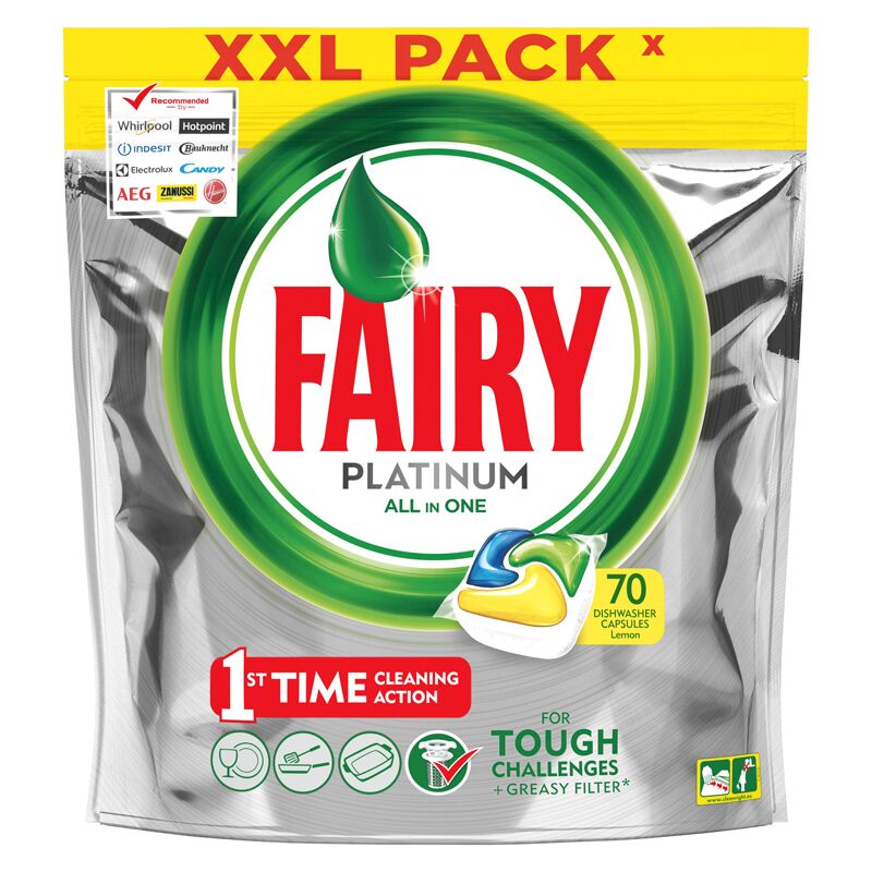 Капсулы для ПММ Fairy Platinum. All in 1. Лимон, 70шт.