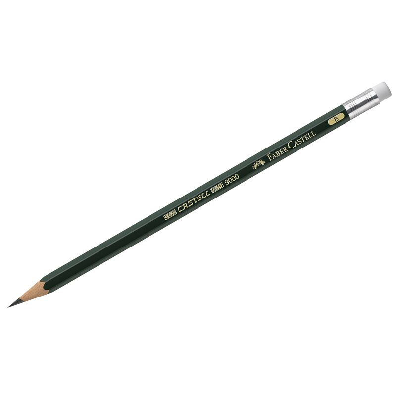 Карандаш ч/г Faber-Castell Castell 9000 B, с ластиком, заточен.