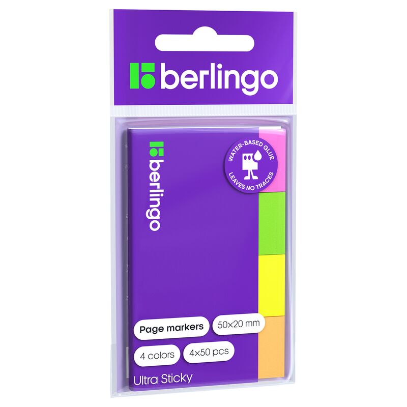 Флажки-закладки Berlingo Ultra Sticky, 20*50мм, 50л*4 неоновых цвета