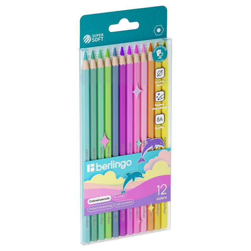 Карандаши цветные пастельные Berlingo SuperSoft. Pastel, 12цв, заточен., европодвес