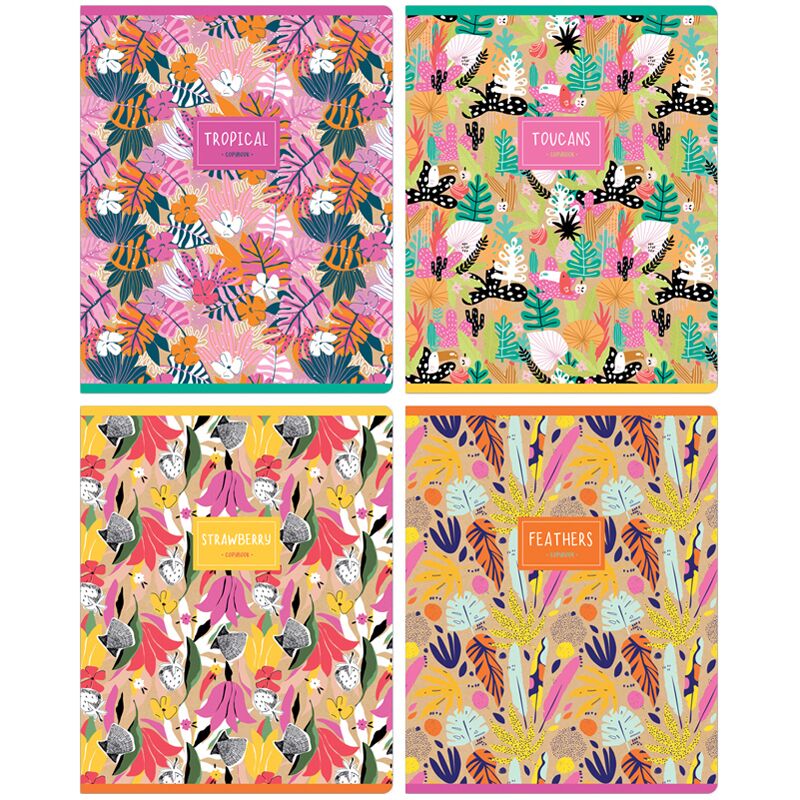Тетрадь 48л., А5, клетка Greenwich Line Floral Kraft, глянцевая ламинация, 70г/м2