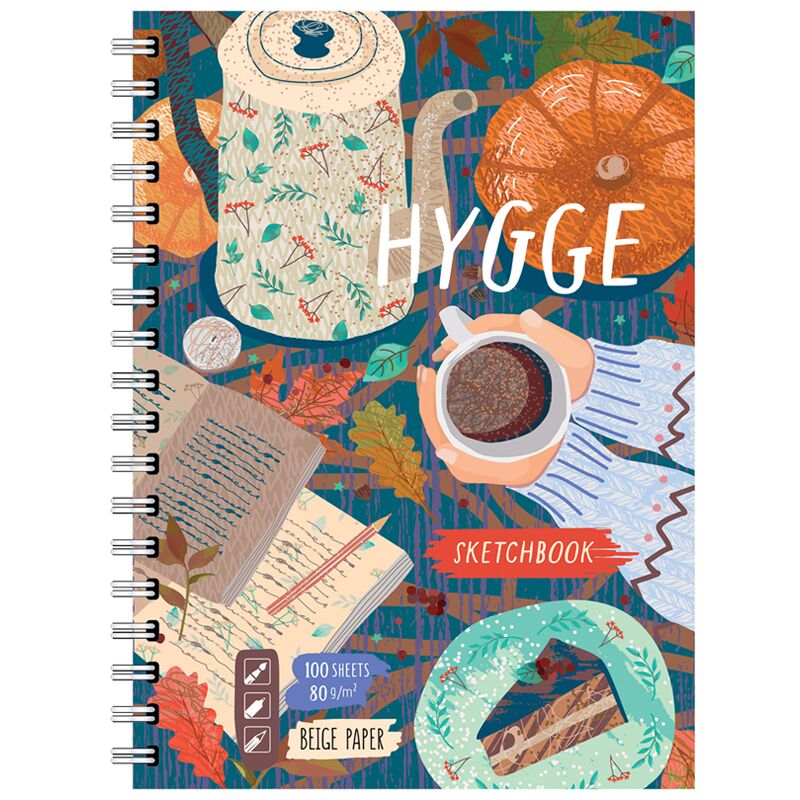 Скетчбук-тетрадь 100л А5 BG Hygge на гребне матовая ламинация бежевый блок твердая обложка 80г/м2