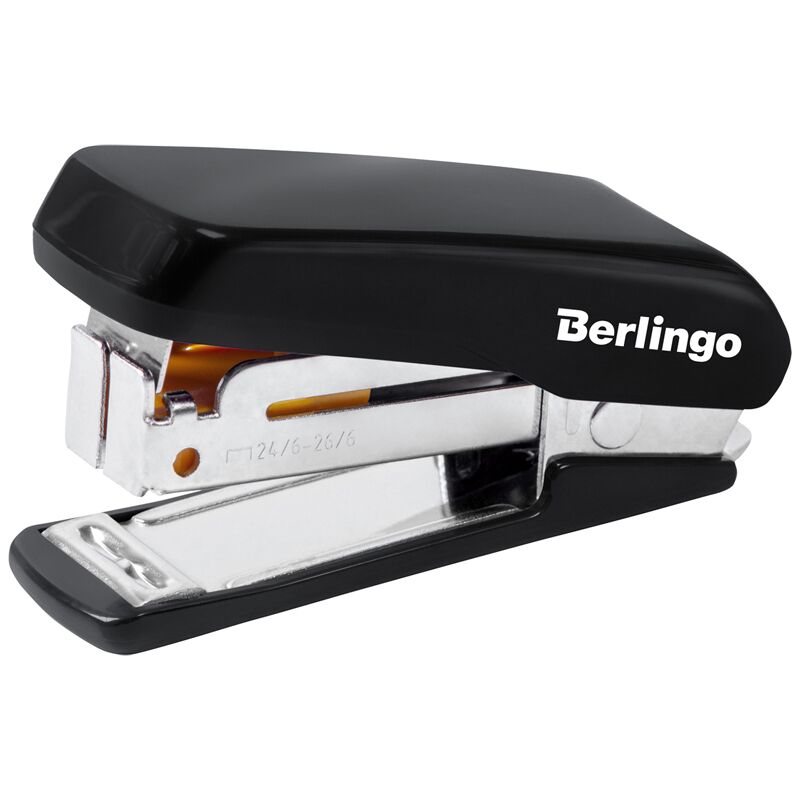 Мини-степлер №24/6, 26/6 Berlingo Comfort до 20л., пластиковый корпус, черный