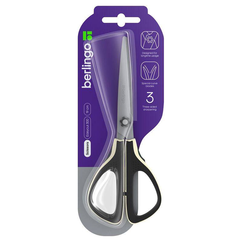 Ножницы Berlingo Easycut 300, 19см, белые, мягкие вставки, европодвес