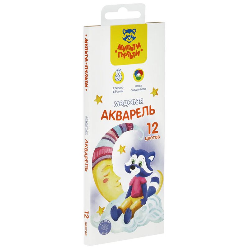 Краски акварельные 12цв Мульти-Пульти Енот в сказке, медовая, без кисти, картон, европодвес
