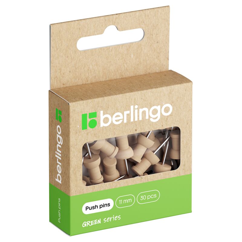 Кнопки силовые Berlingo Green Series, 30шт., деревянные, крафт упак., европодвес