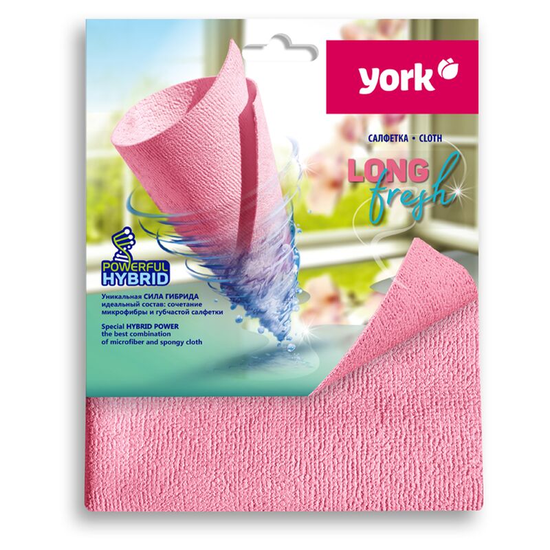 Салфетка для уборки 30*35см губчатая микрофибра York ЛонгФреш супервпитывающая европодвес