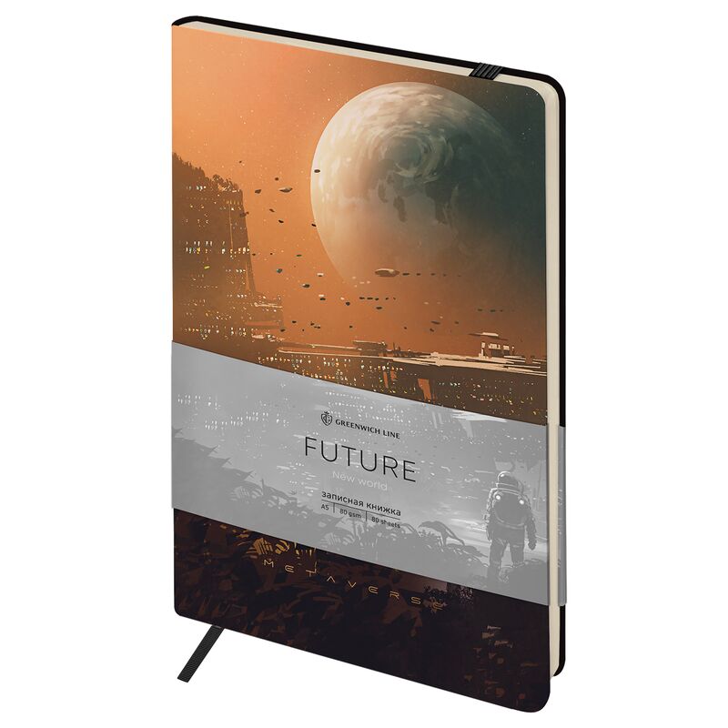 Записная книжка А5 80л ЛАЙТ кожзам Greenwich Line Future New world с резинкой тиснение фольгой блок в линию