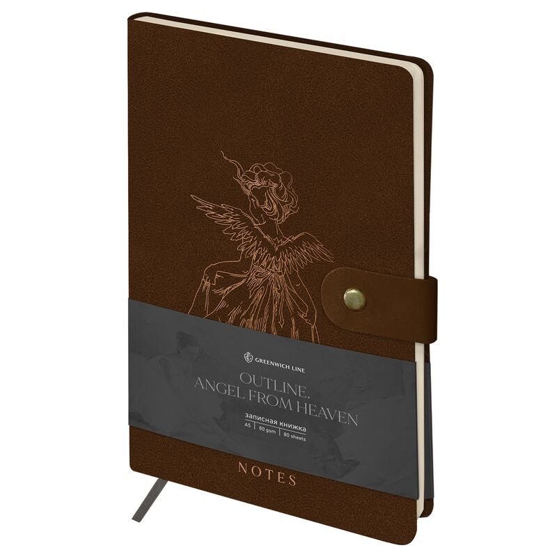 Записная книжка А5 80л ЛАЙТ кожзам Greenwich Line Outline Angel from heaven с замком тиснение фольгой внутренний карман блок в точку