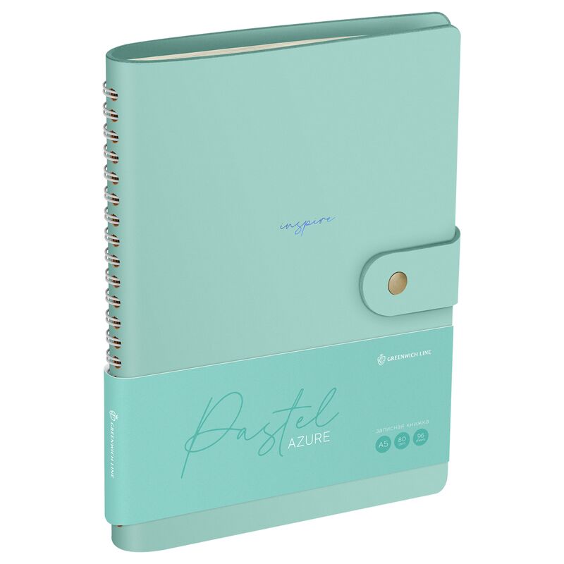 Записная книжка А5 96л ЛАЙТ кожзам скрытый гребень Greenwich Line Pastel Azure блок в линию