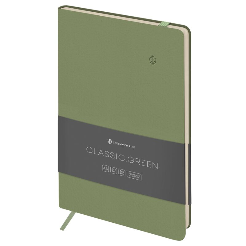 Записная книжка А5 96л ЛАЙТ кожзам Greenwich Line Classic Green с резинкой блок без линовки