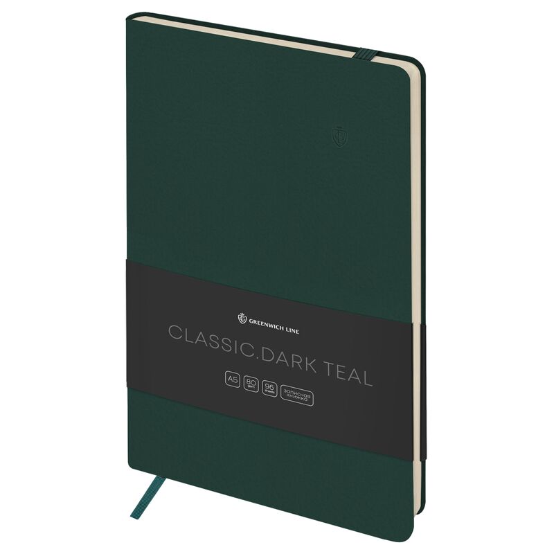 Записная книжка А5 96л ЛАЙТ кожзам Greenwich Line Classic Dark teal с резинкой блок без линовки