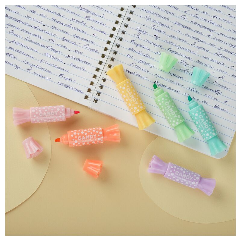 Текстовыделители двусторонних MESHU Candy 6цв, пастельные цвета, 2/4мм, ПВХ бокс с европодвесом