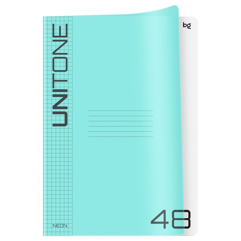 Тетрадь А4 48л клетка BG "UniTone. Neon", пластиковая обложка, неон голубой