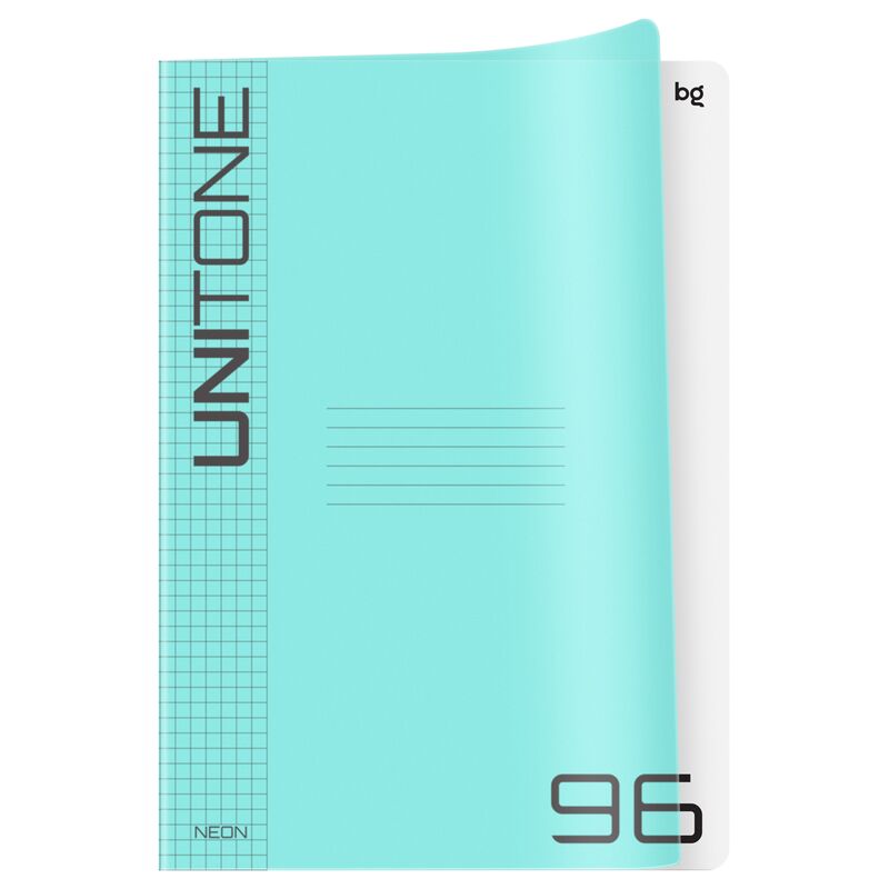 Тетрадь А4 96л клетка BG "UniTone. Neon", пластиковая обложка, неон голубой