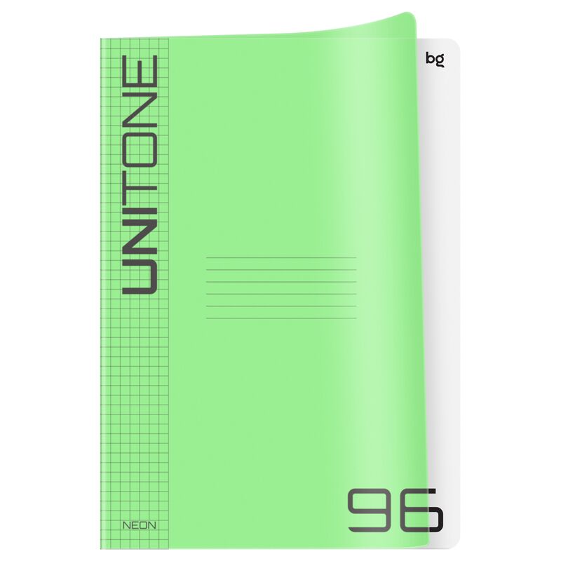 Тетрадь А4 96л клетка BG "UniTone. Neon", пластиковая обложка, неон салатовый