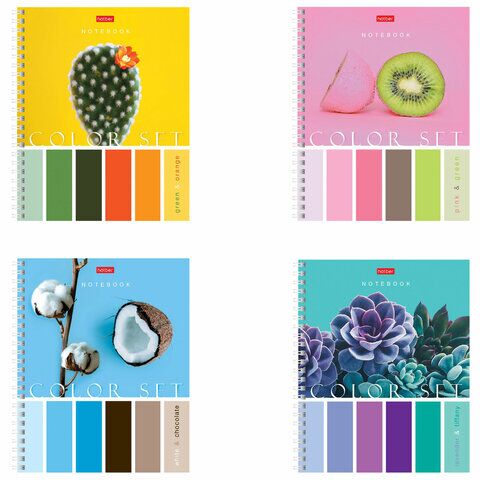Тетрадь А5 80л. HATBER гребень, клетка, обложка картон, Color Set (4 вида в спайке), 80Т5В1гр