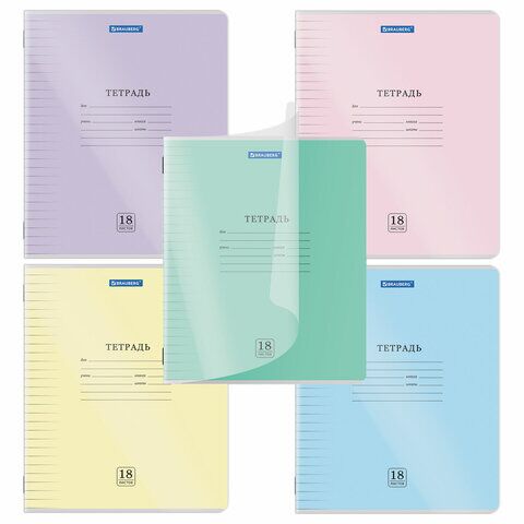 Тетрадь 18л линия обложка пластик (прозрачный) BRAUBERG Smart Cover, АССОРТИ (в спайке), 405031